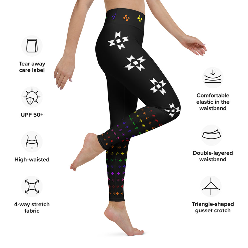 Warrior Strength, Native Rainbow Stars Black Yoga Leggings