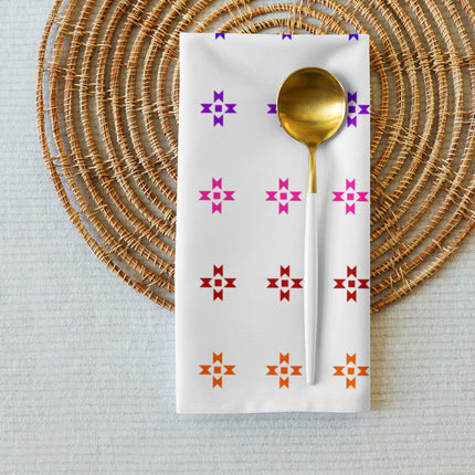 Rainbow Native Star Pattern, White Breakfast, Lunch, Dinner Cloth napkin set