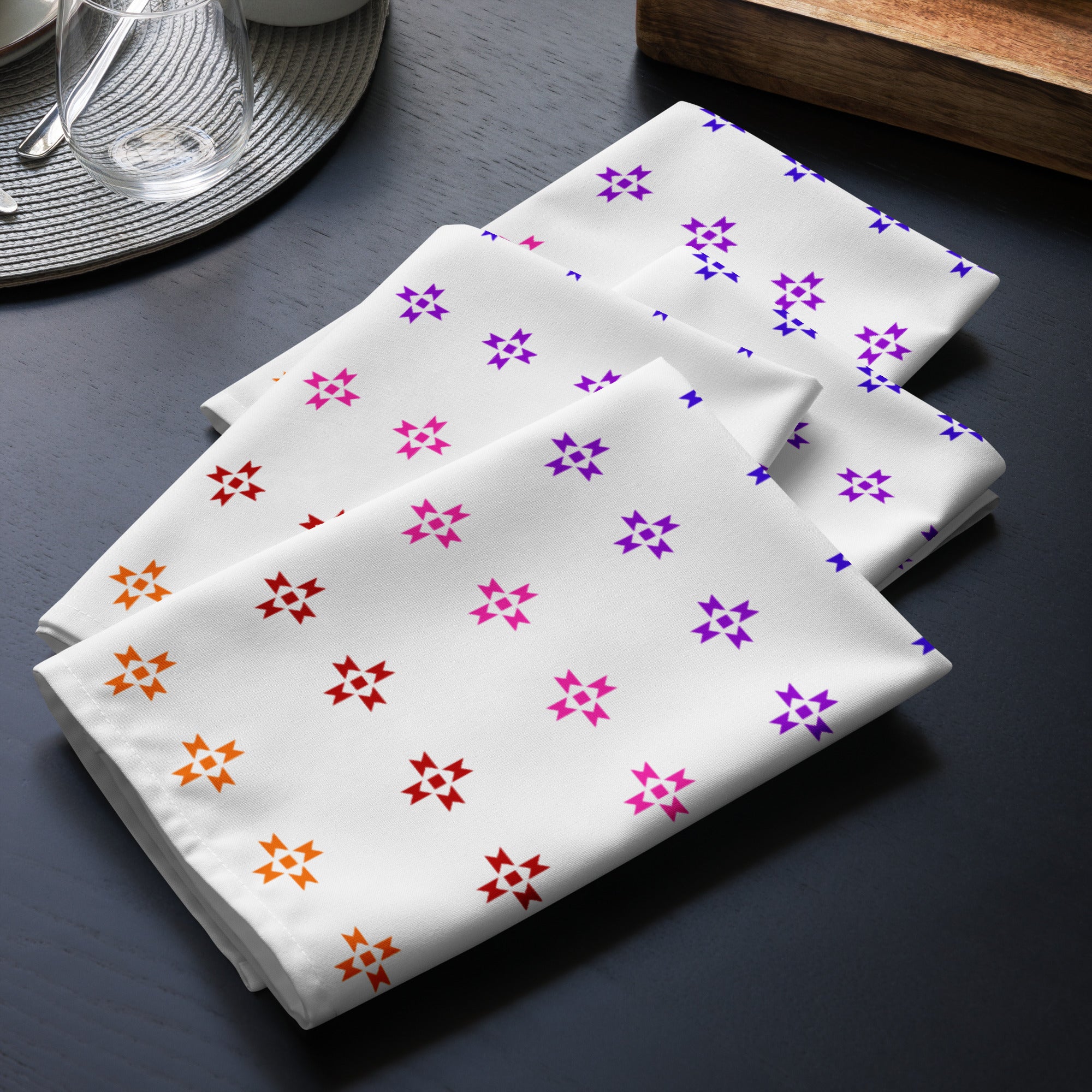 Rainbow Native Star Pattern, White Breakfast, Lunch, Dinner Cloth napkin set