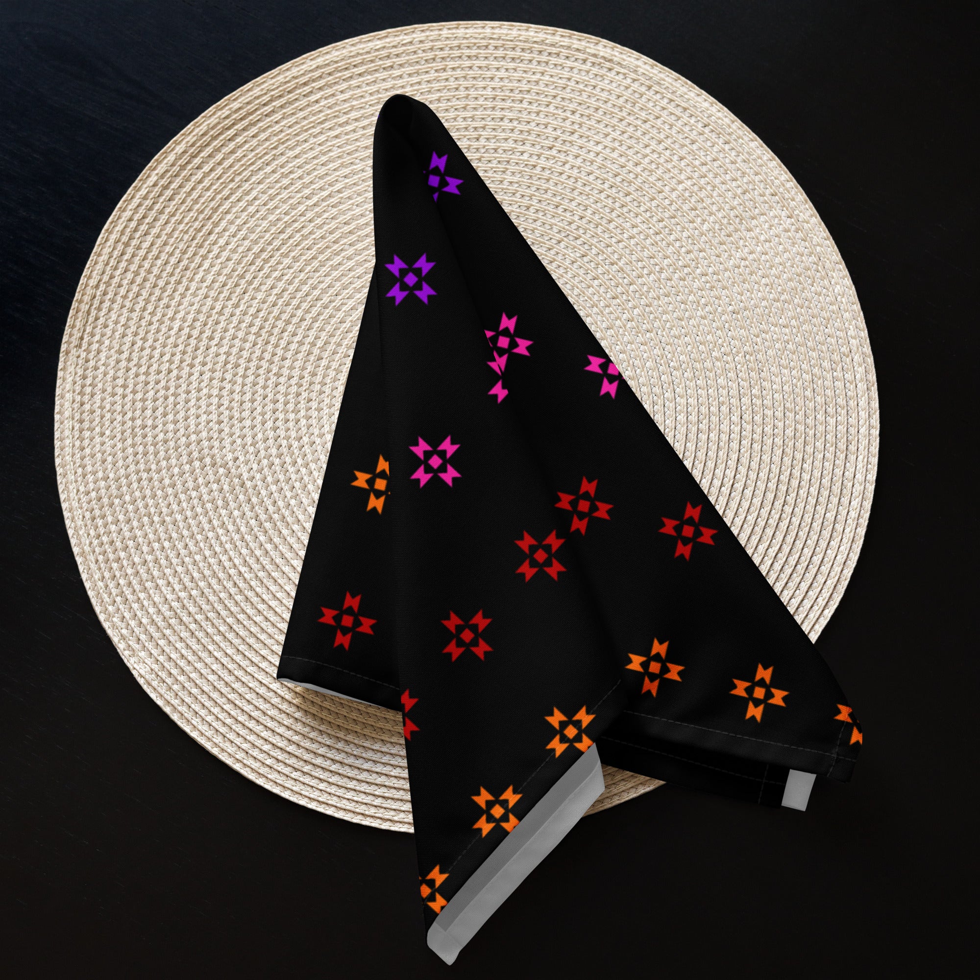 Rainbow Native Star Pattern, Black Breakfast, Lunch, Dinner Cloth napkin set