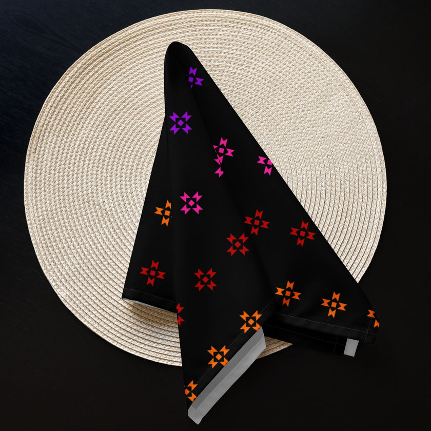 Rainbow Native Star Pattern, Black Breakfast, Lunch, Dinner Cloth napkin set