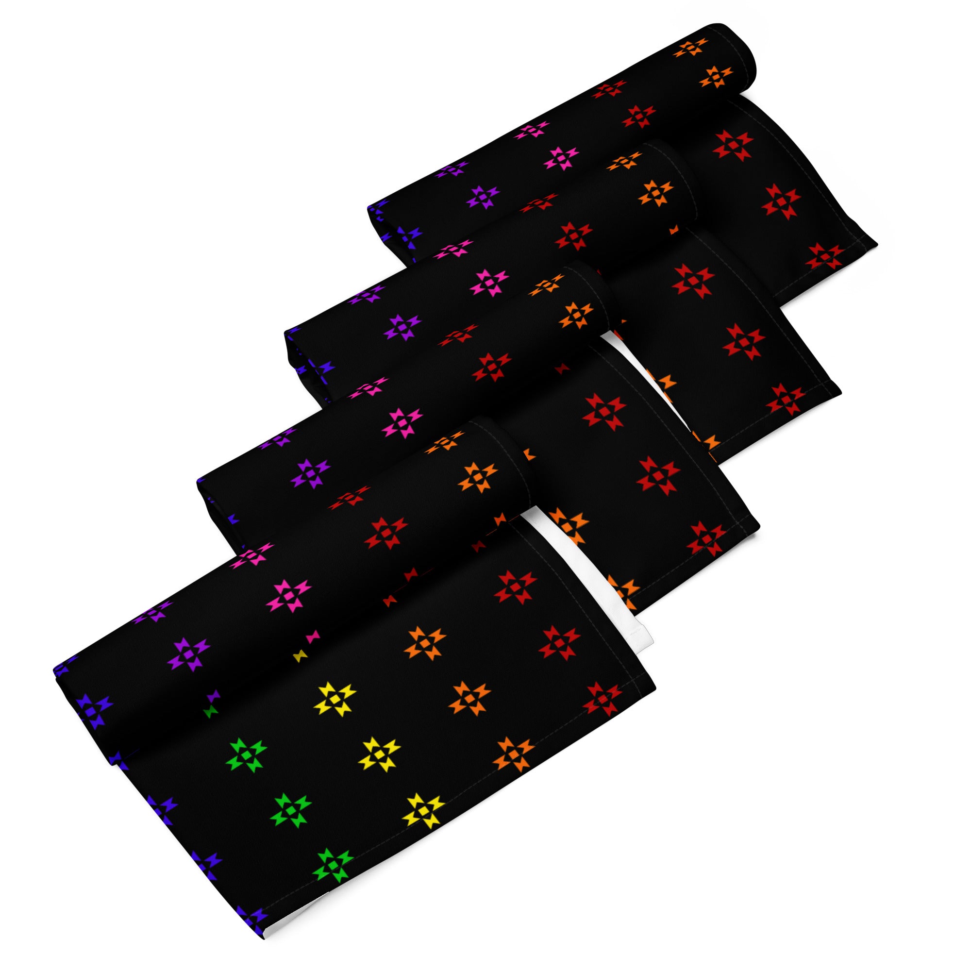 Rainbow Native Star Pattern, Black Breakfast, Lunch, Dinner Cloth napkin set