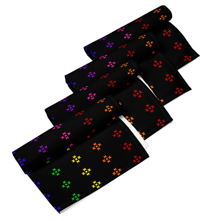 Rainbow Native Star Pattern, Black Breakfast, Lunch, Dinner Cloth napkin set