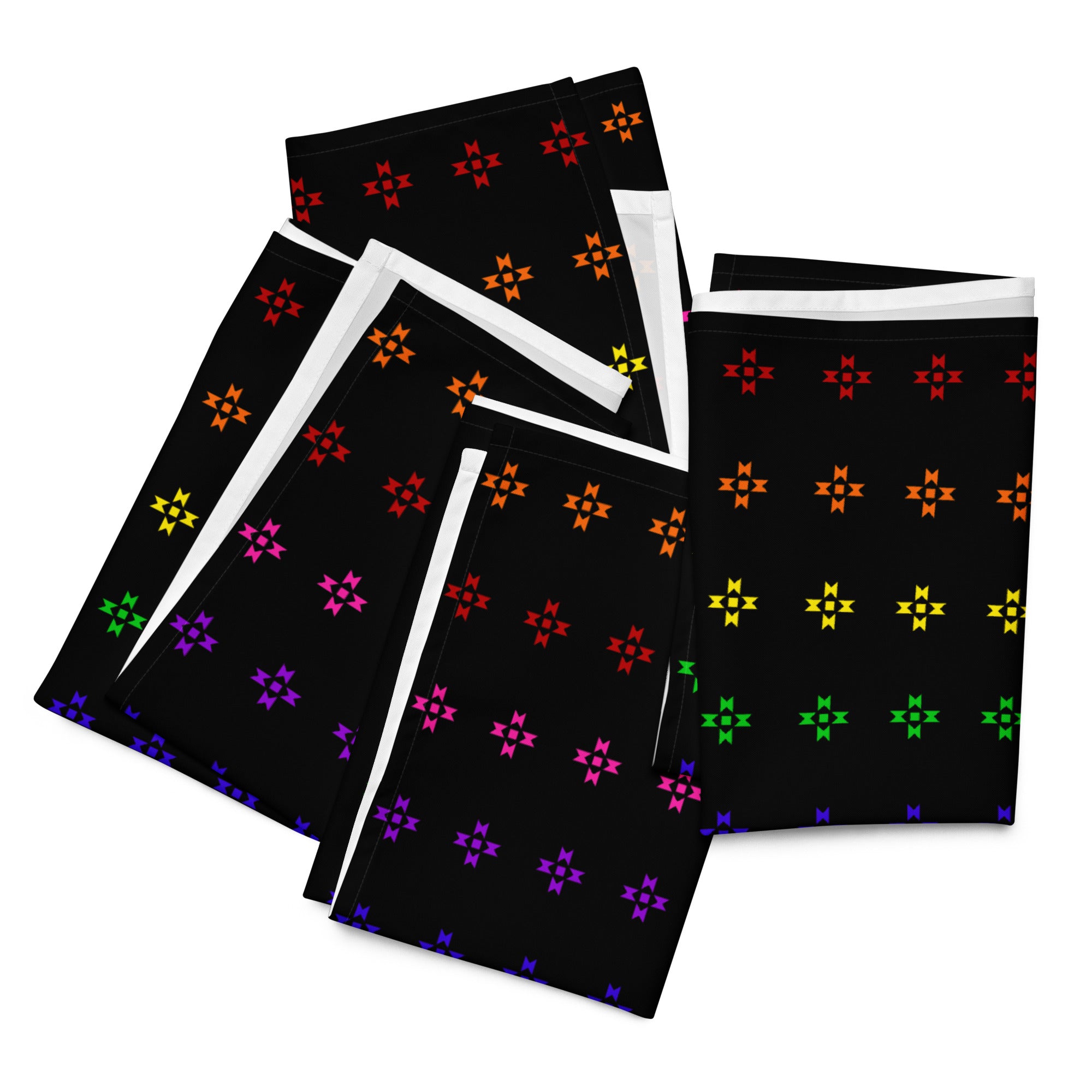 Rainbow Native Star Pattern, Black Breakfast, Lunch, Dinner Cloth napkin set