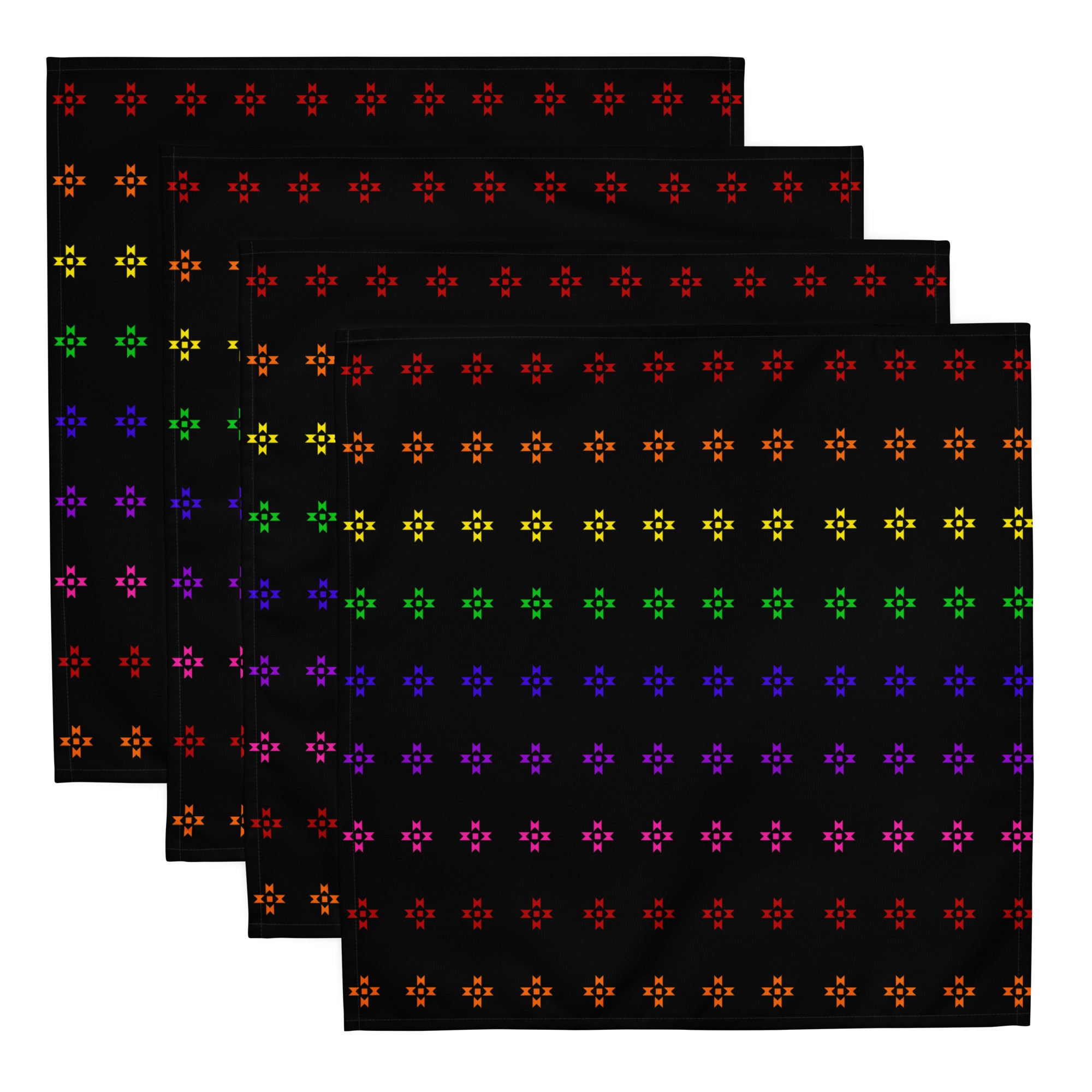 Rainbow Native Star Pattern, Black Breakfast, Lunch, Dinner Cloth napkin set