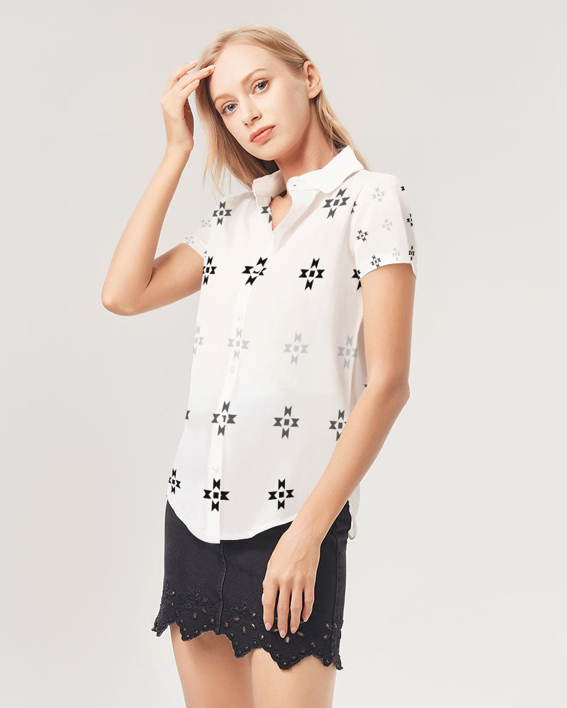 Grayscale Native Stars Women's All-Over Print Short Sleeve Button Up