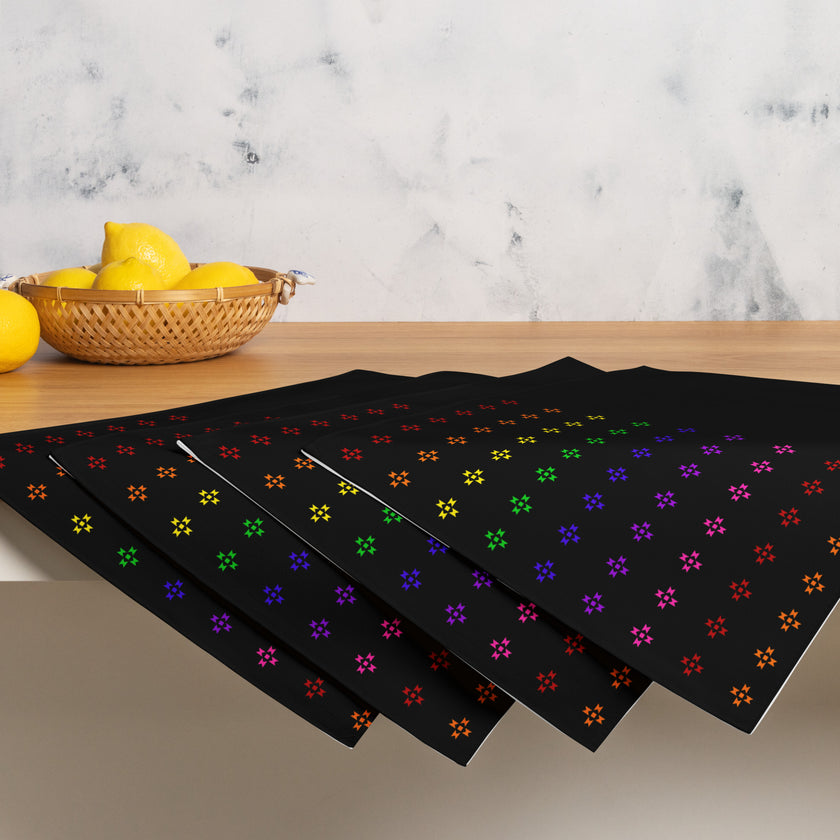 Black Rainbow Native Star Pattern, Breakfast, Lunch, Dinner Placemat Set