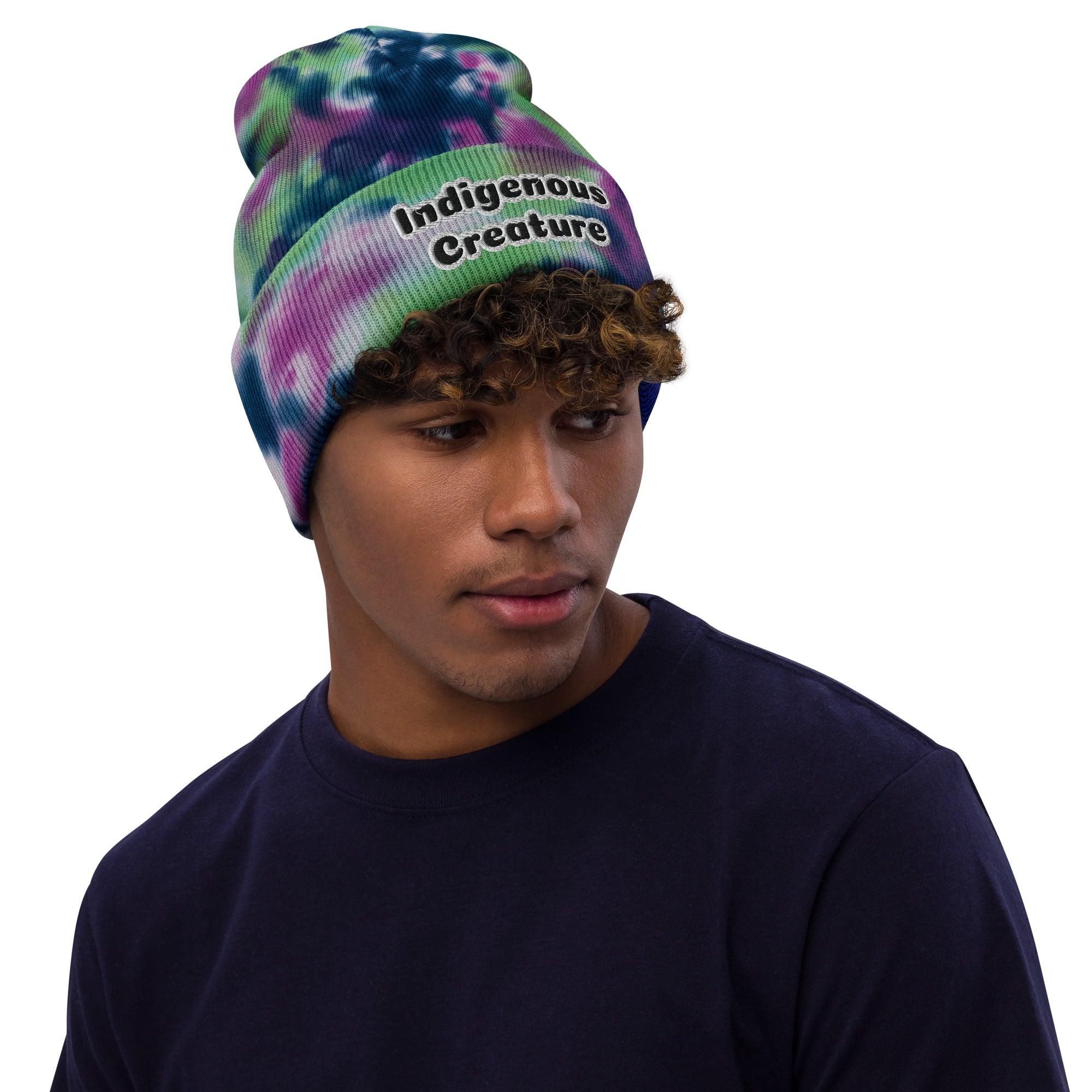 Native, Rez Humor Indigenous Creature Tie-dye beanie