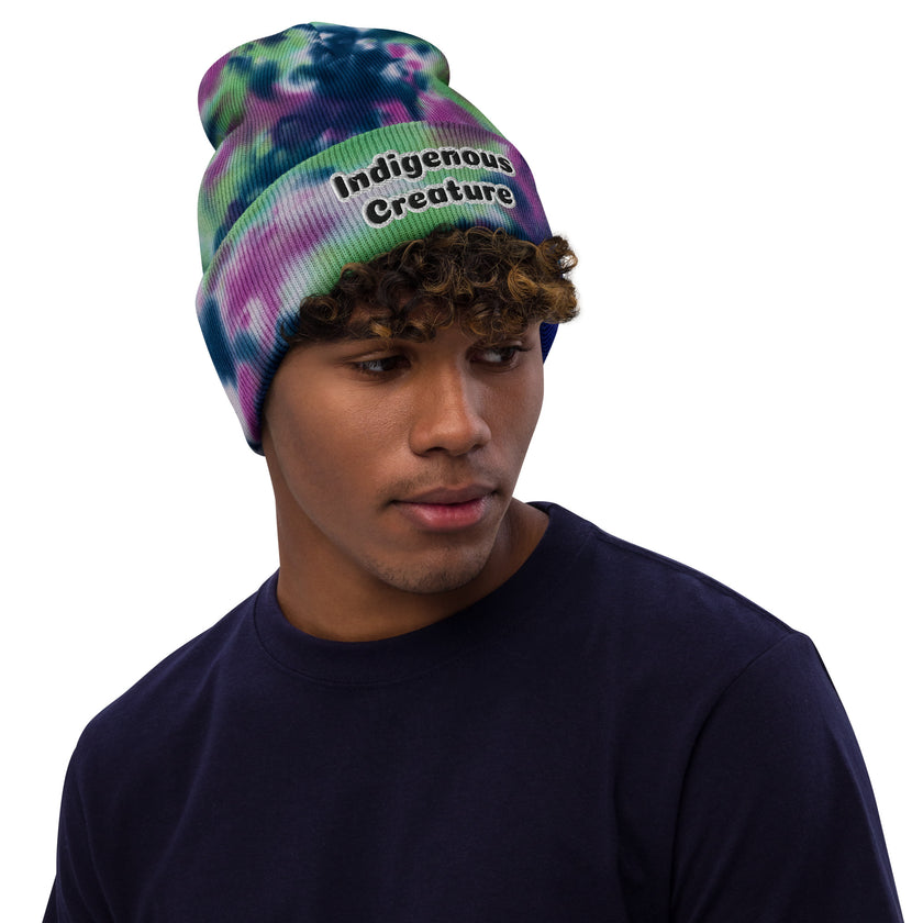 Native, Rez Humor Indigenous Creature Tie-dye beanie
