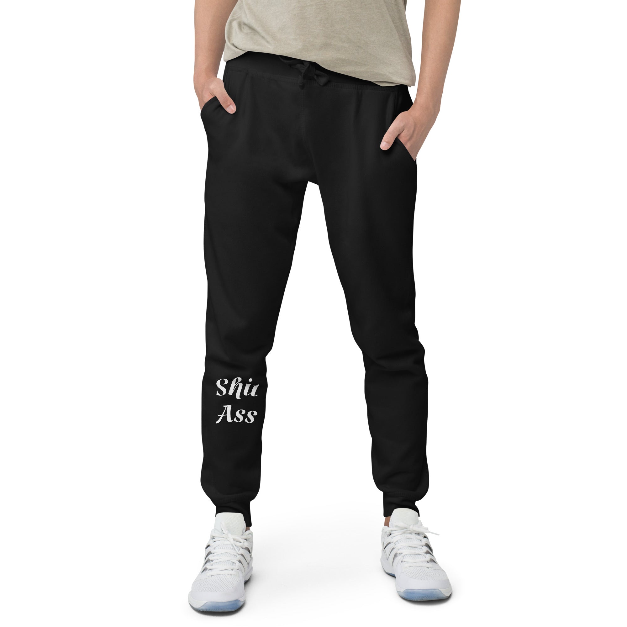 Native Humor, Rez Humor Sh*t A** Black and White Unisex fleece sweatpants