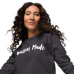 Charcoal and White Warrior Made Sweater, Unisex organic raglan sweatshirt