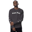 Charcoal and White Warrior Made Sweater, Unisex organic raglan sweatshirt
