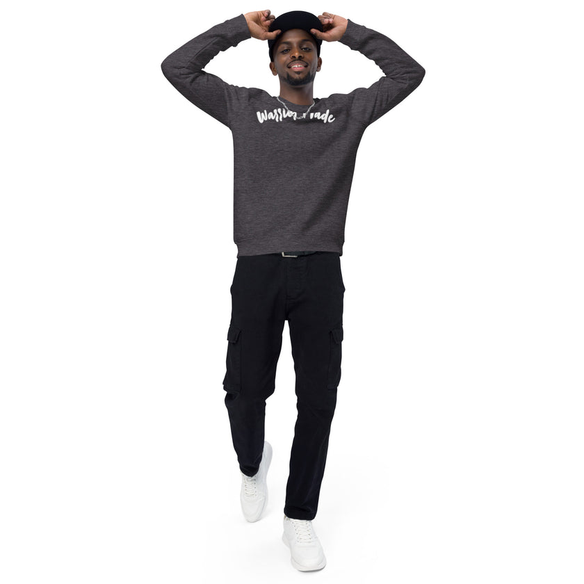 Charcoal and White Warrior Made Sweater, Unisex organic raglan sweatshirt