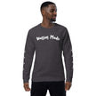 Charcoal and White Warrior Made Sweater, Unisex organic raglan sweatshirt