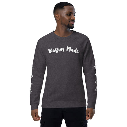 Charcoal and White Warrior Made Sweater, Unisex organic raglan sweatshirt
