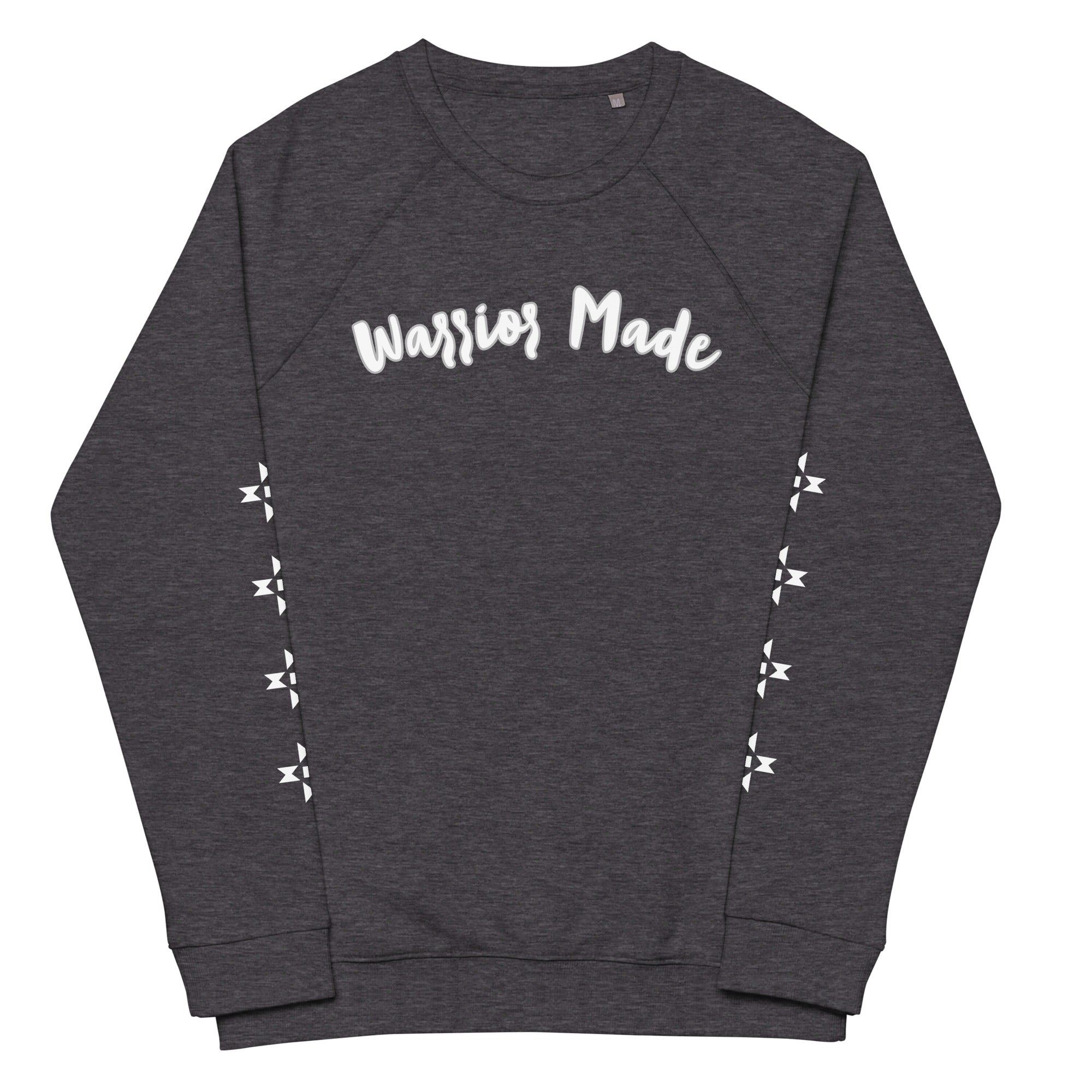 Charcoal and White Warrior Made Sweater, Unisex organic raglan sweatshirt