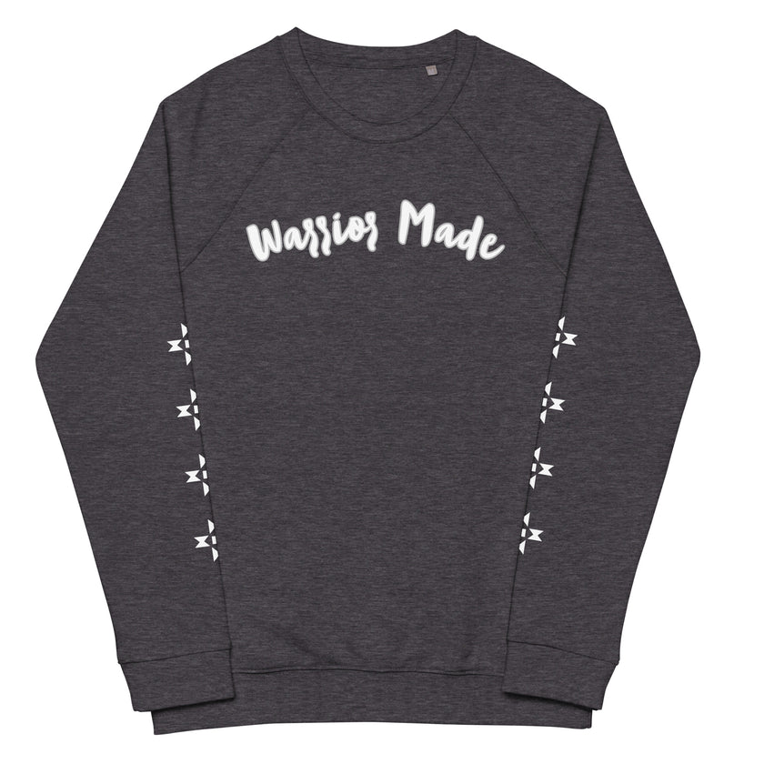Charcoal and White Warrior Made Sweater, Unisex organic raglan sweatshirt
