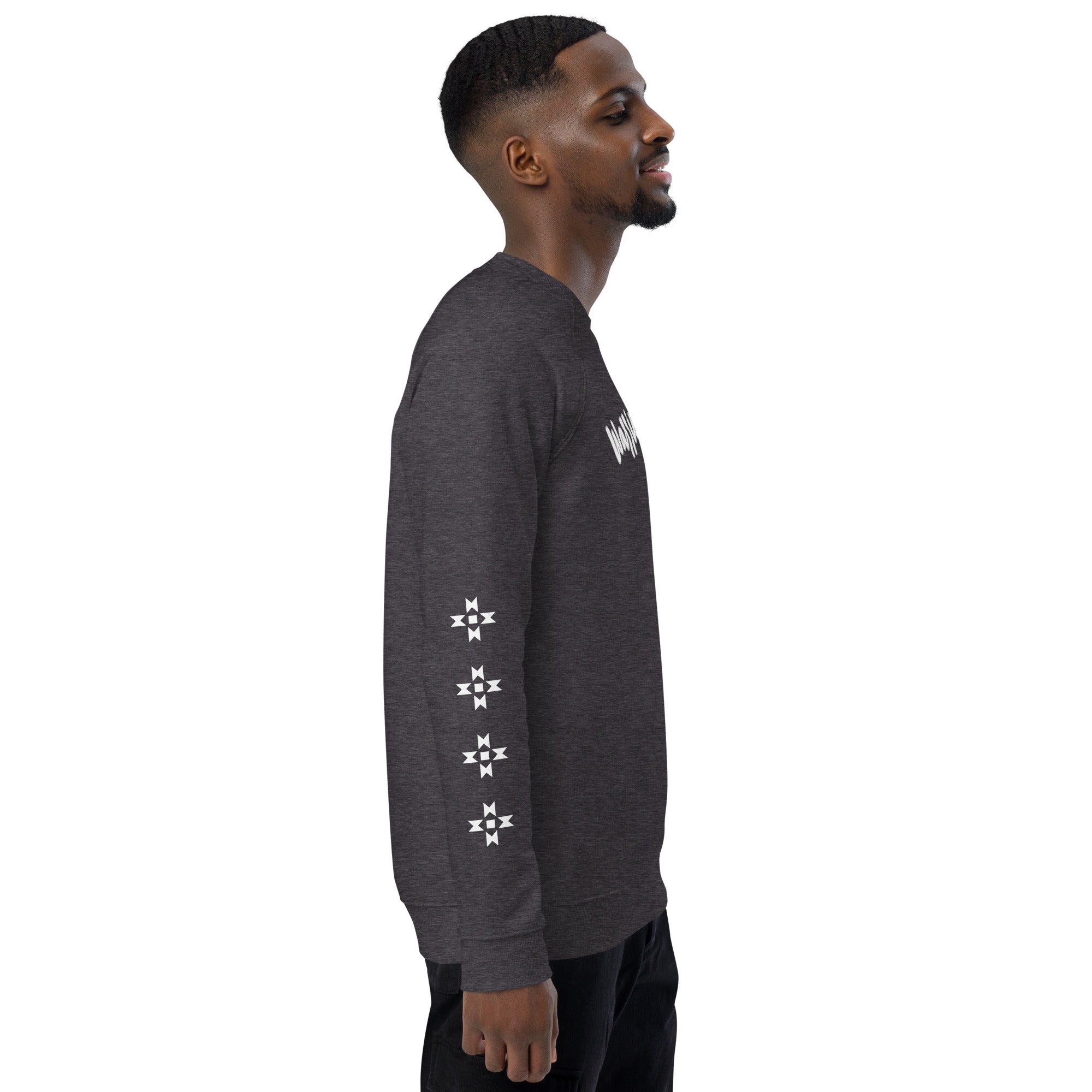 Charcoal and White Warrior Made Sweater, Unisex organic raglan sweatshirt