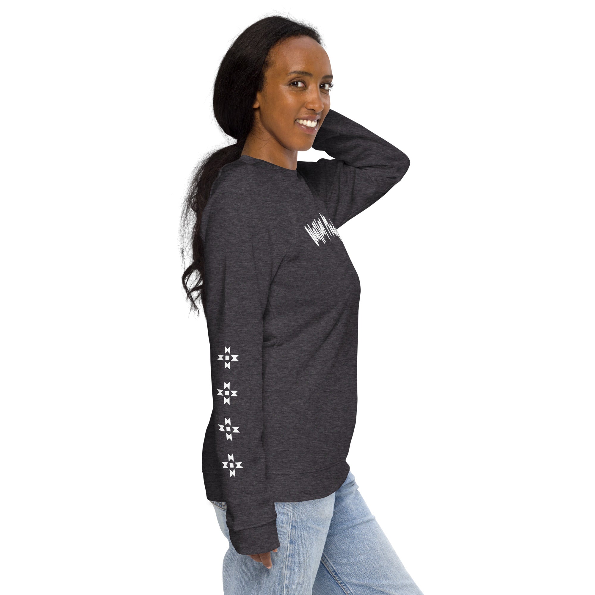 Charcoal and White Warrior Made Sweater, Unisex organic raglan sweatshirt