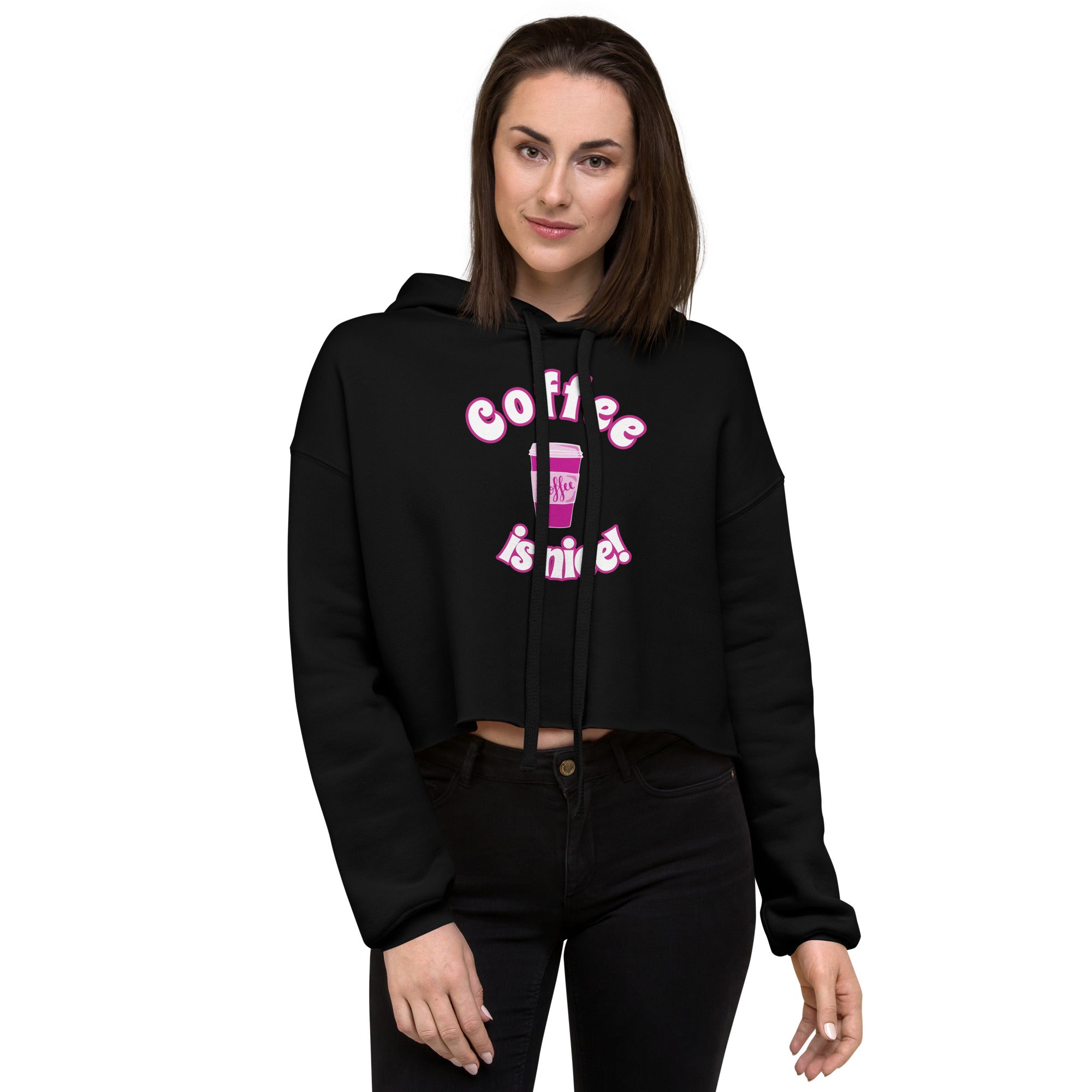 Pink Black Coffee is Nice! Cropped Hoodie