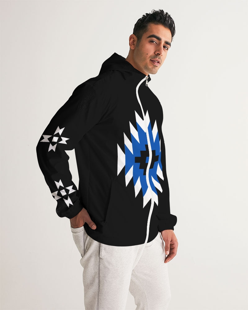Blue, Black and White Geometric Native Pattern Men's Windbreaker