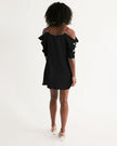 Native Print White on Red and Black Women's Open Shoulder A-Line Dress