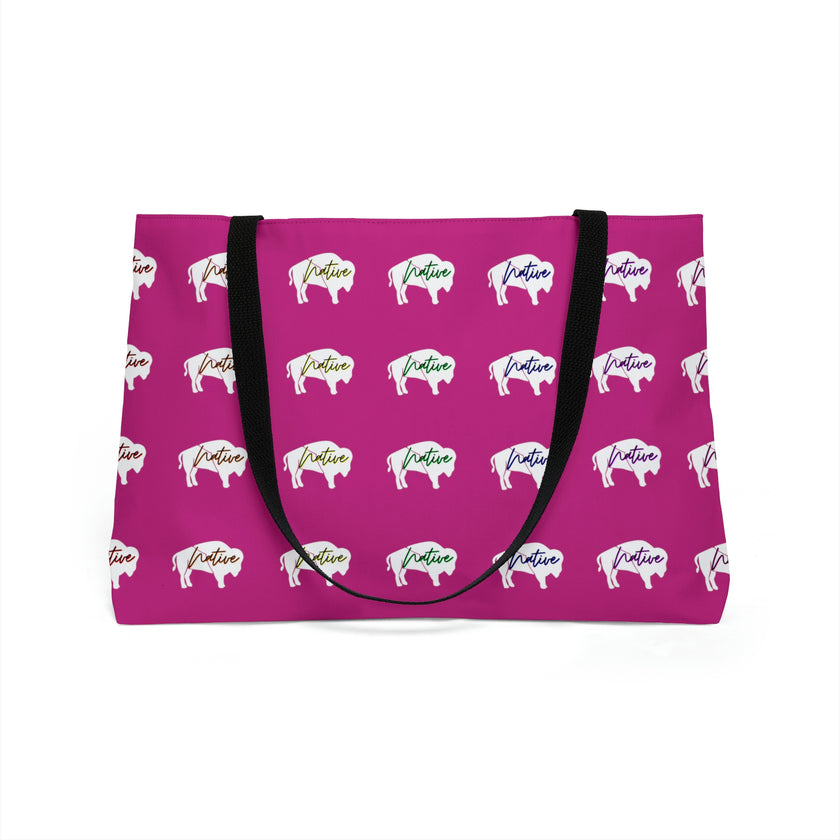 Magenta-Rainbow Native White Innii-Bison-Native Collection-Iron Woman 80 Weekender Tote Bag