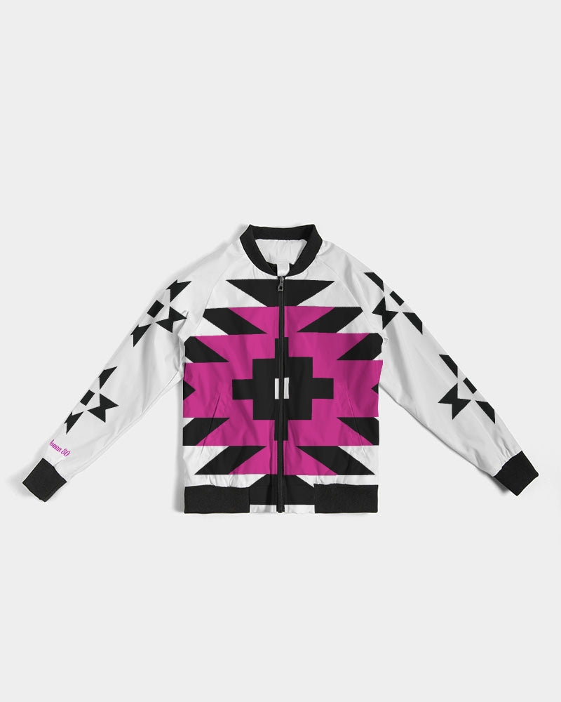 Magenta and Black Geometric Native Pattern Jacket Women's Bomber Jacket