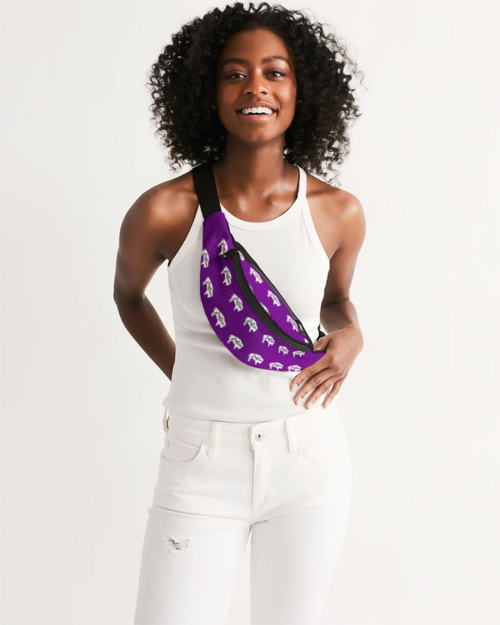 White Innii-Bison with Rainbow Native Text Purple Native Women Crossbody Sling Bag