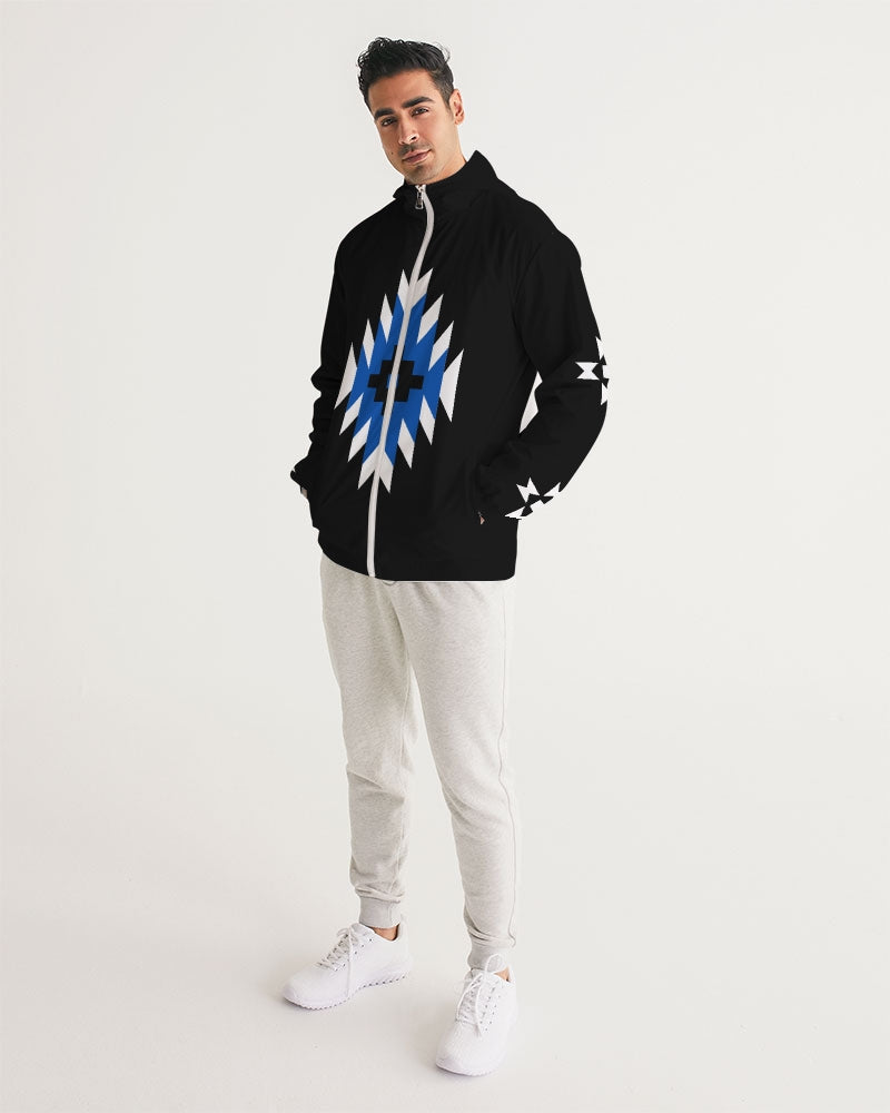 Blue, Black and White Geometric Native Pattern Men's Windbreaker