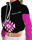 Magenta and Black Geometric Native Pattern Women's Cropped Windbreaker