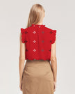 Native Stars Grayscale on Red Women's Ruffle Sleeve Top