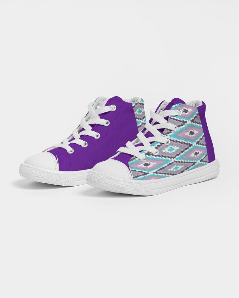 Native Pattern Purple Girl's  Kids Hightop Canvas Shoe