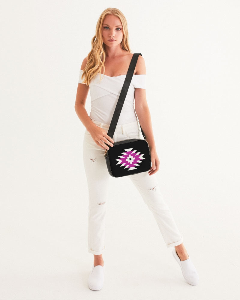 Pink and Black Geometric Native Pattern Crossbody Bag