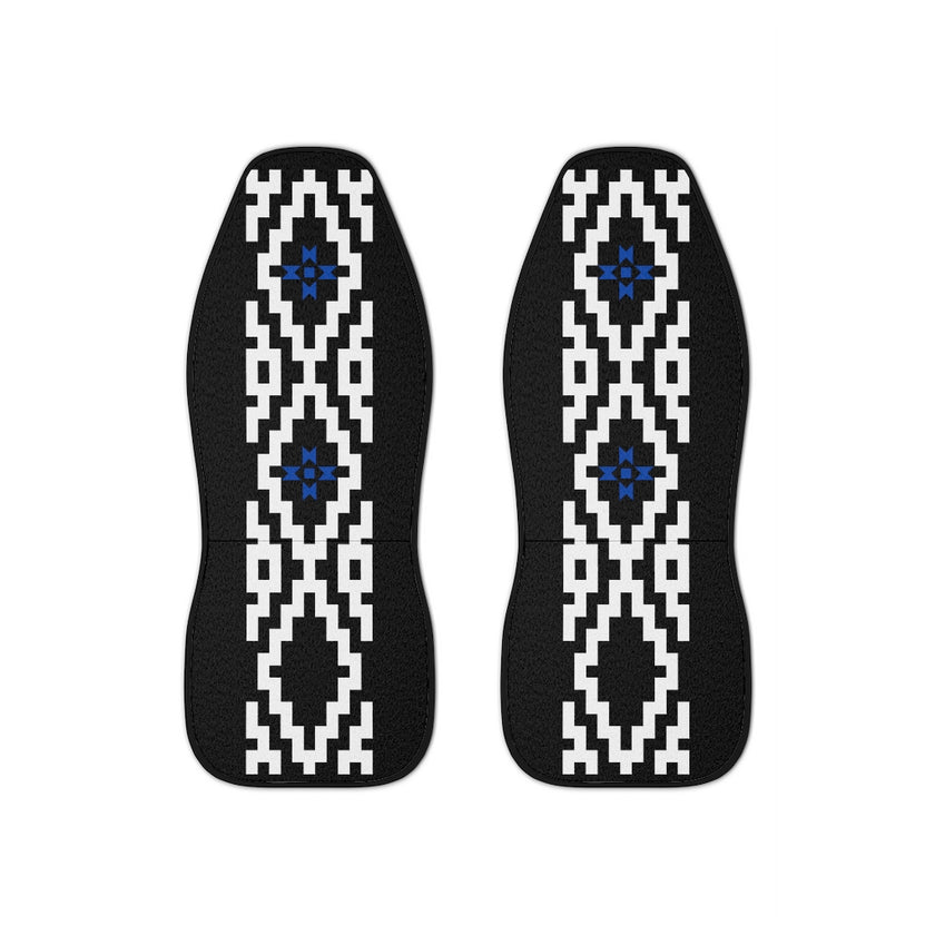 White Geometric and Blue Stars on Black Car Seat Covers