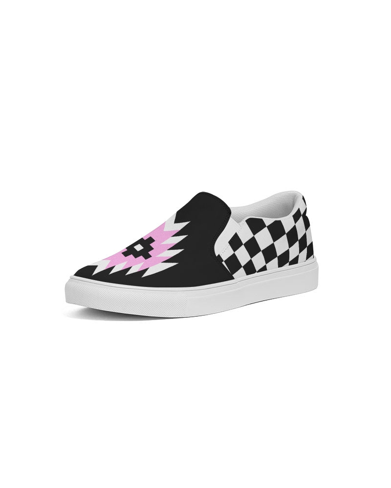 Black and White Checkered Women's Slip-On Canvas Shoe
