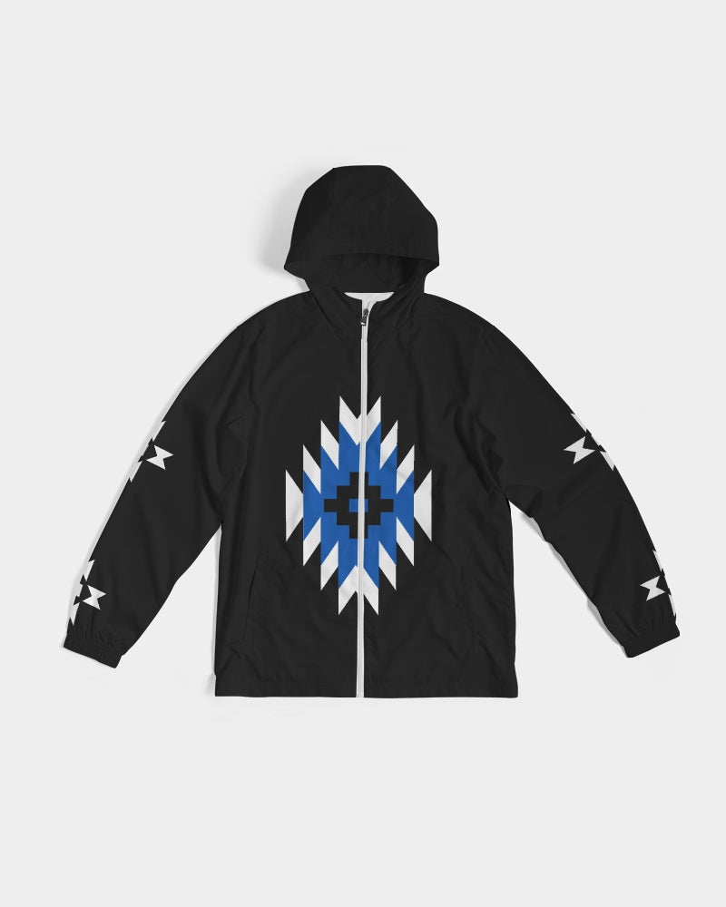 Blue, Black and White Geometric Native Pattern Men's Windbreaker