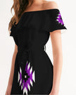 Green and Gray Geometric Native Pattern Women's Off-Shoulder Dress