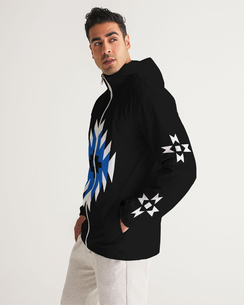 Blue, Black and White Geometric Native Pattern Men's Windbreaker