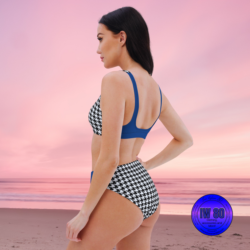 HT Positive Vibes Collection Women's Black White and Blue Recycled high-waisted bikini