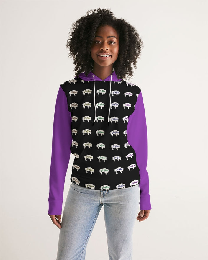 White Innii aka Bison Purple and Black Native Women Women's Hoodie