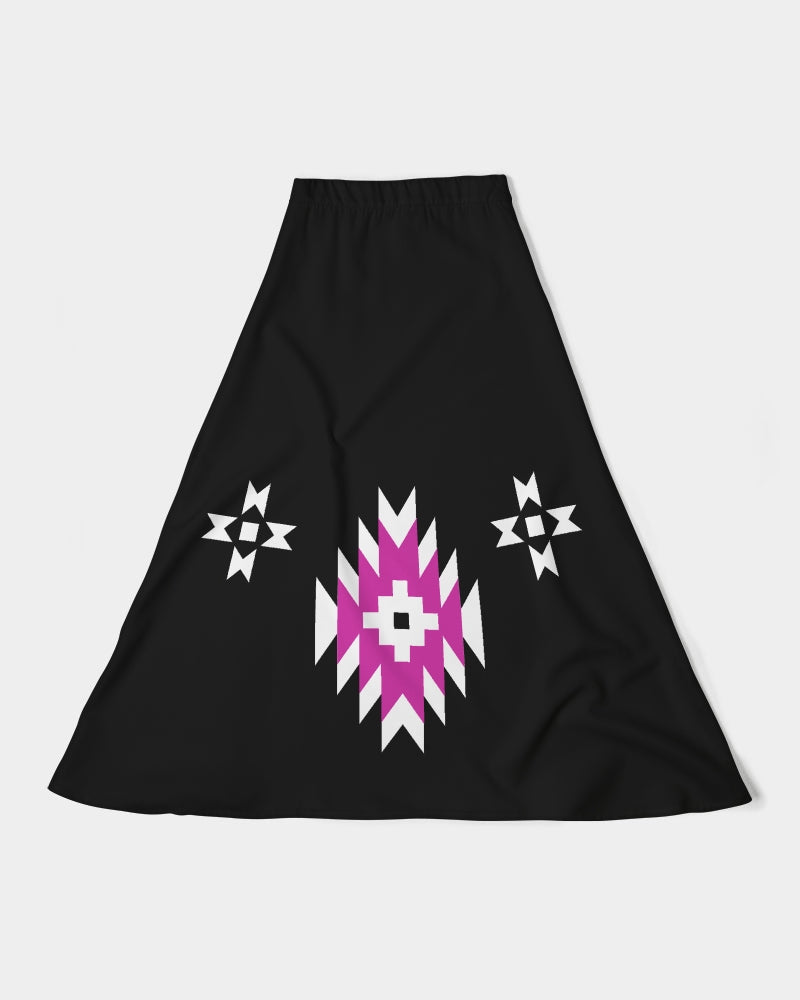 Magenta and Black Geometric Native Pattern Women's A-Line Midi Skirt