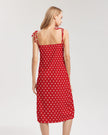 White Polka Dots on Red Women's Tie Strap Split Dress