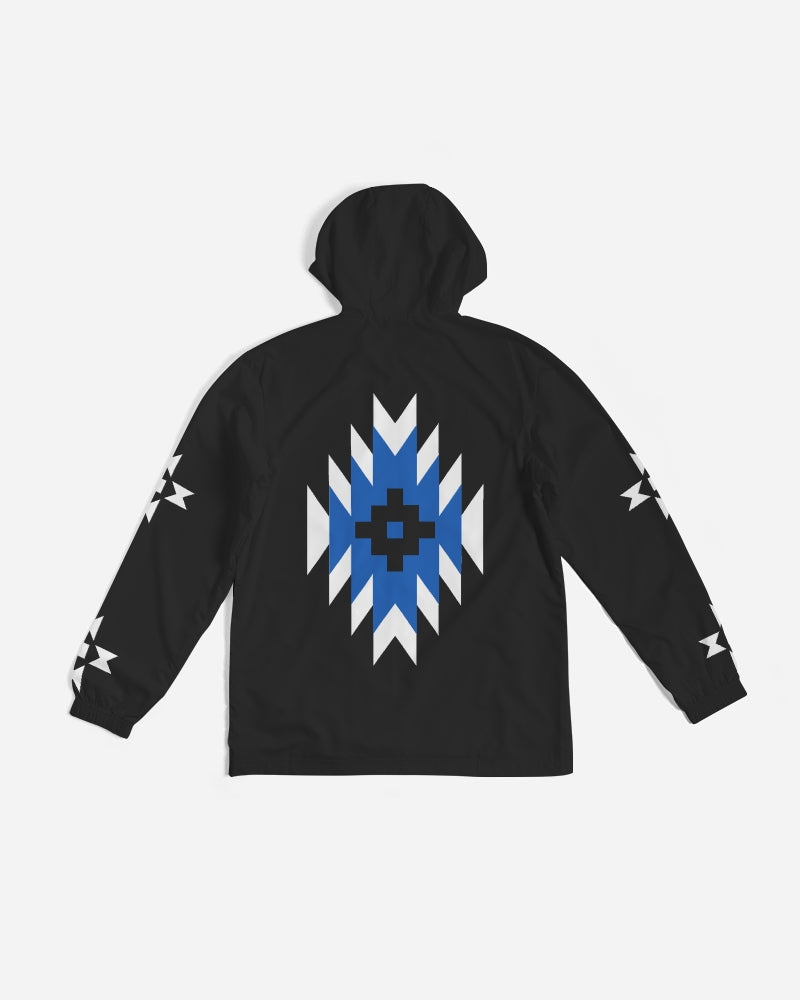 Blue, Black and White Geometric Native Pattern Men's Windbreaker