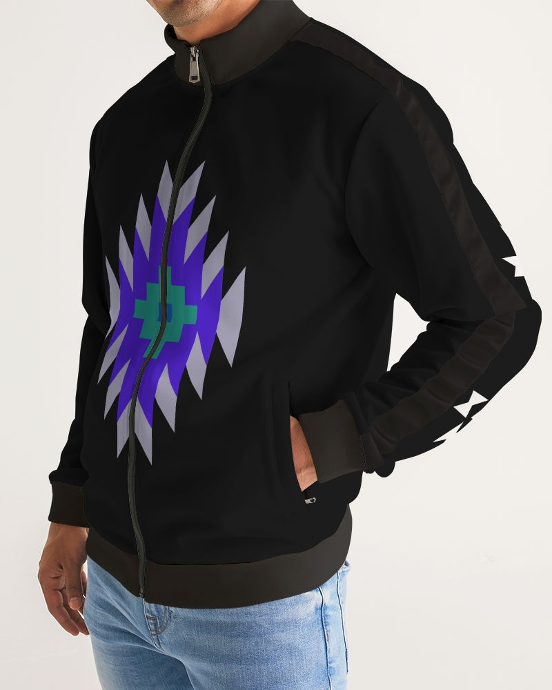 Black, Green and Purple Geometric Native Pattern Men's Stripe-Sleeve Track Jacket