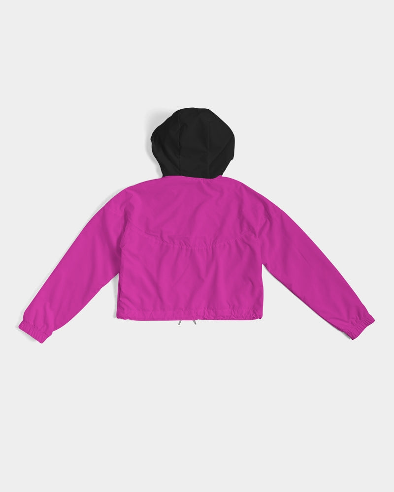 Magenta and Black Geometric Native Pattern Women's Cropped Windbreaker