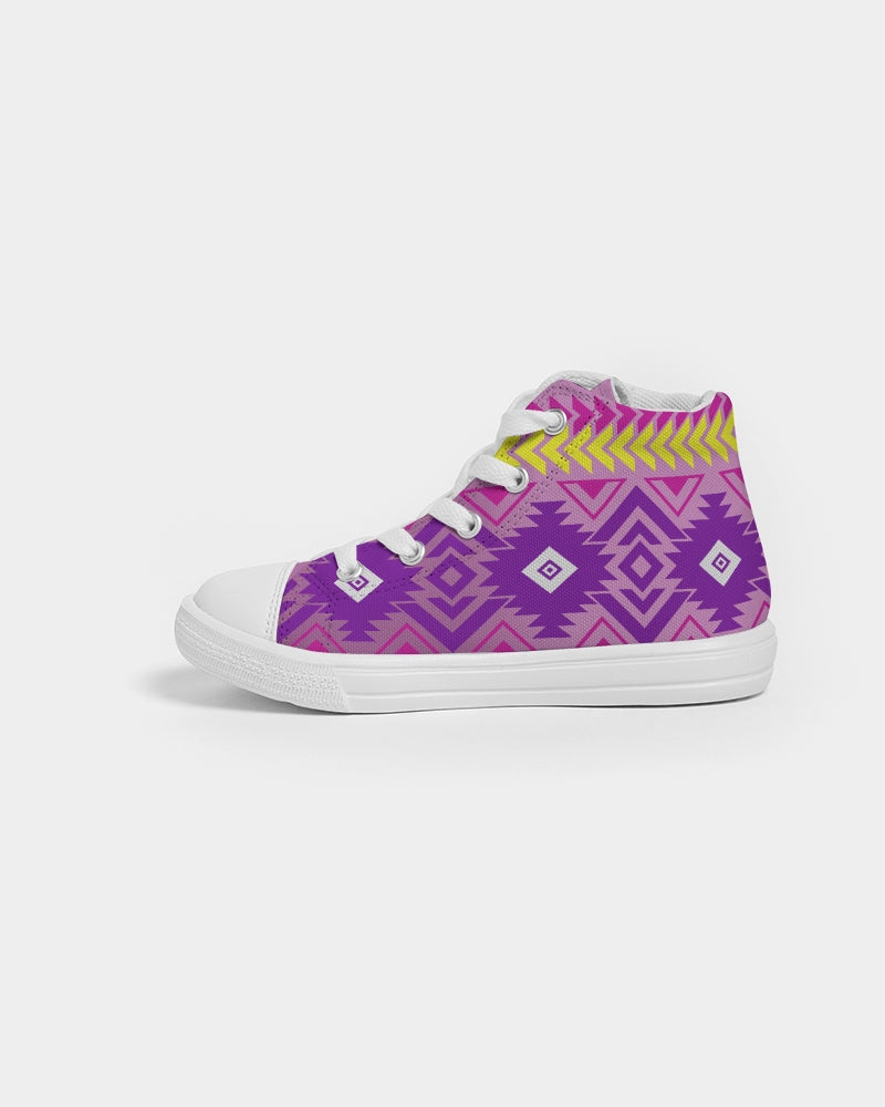 Purpl, Pink and Yellow Native Pattern Kid's Kids Hightop Canvas Shoe