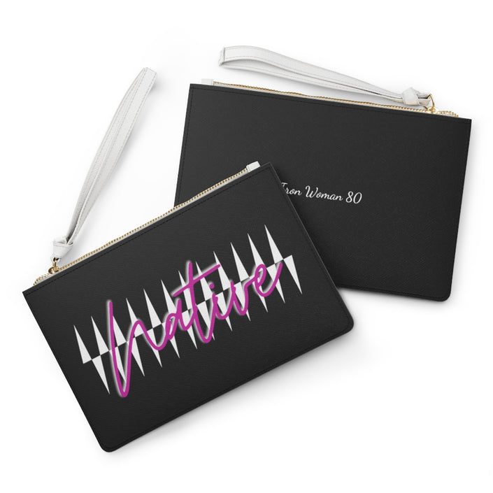 Pink Native with Pattern on Black Clutch Bag