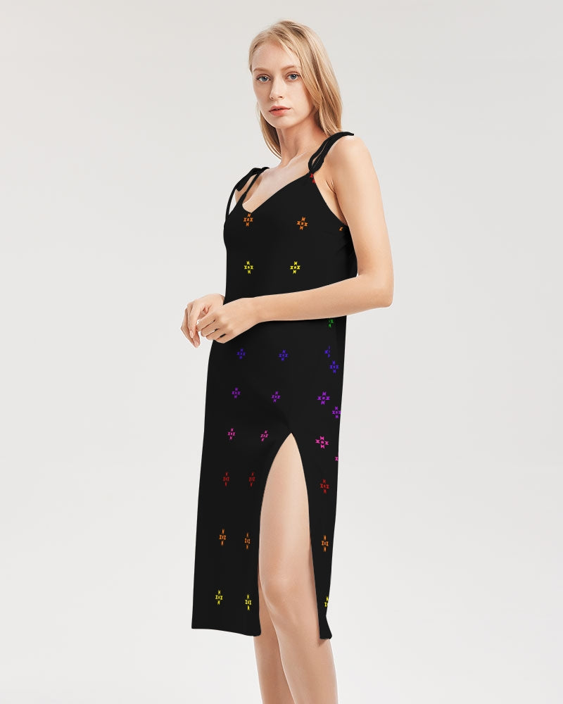 Native Stars Rainbow Pattern Women's Tie Strap Split Dress