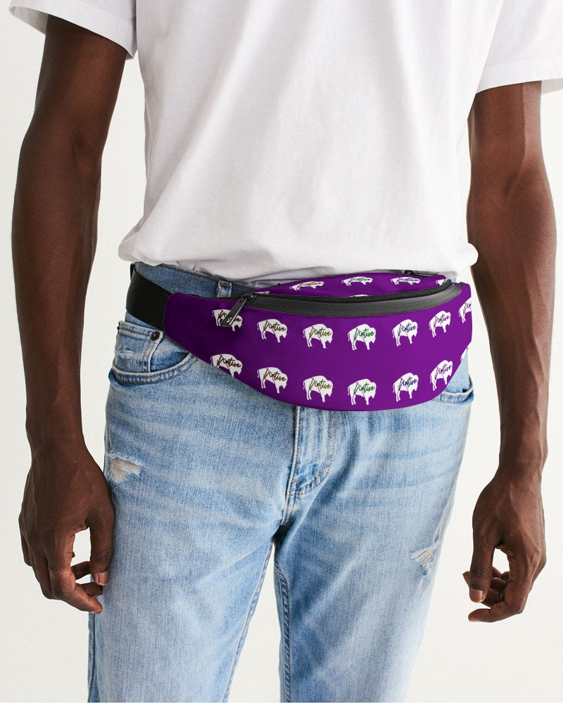 White Innii-Bison with Rainbow Native Text Purple Native Women Crossbody Sling Bag